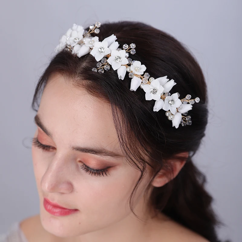 Luxury Crystal Resin Ceramic Bridal Crown Headband Wedding Headdress Brides Hair Accessories Party Hair Hoop Women Tiaras