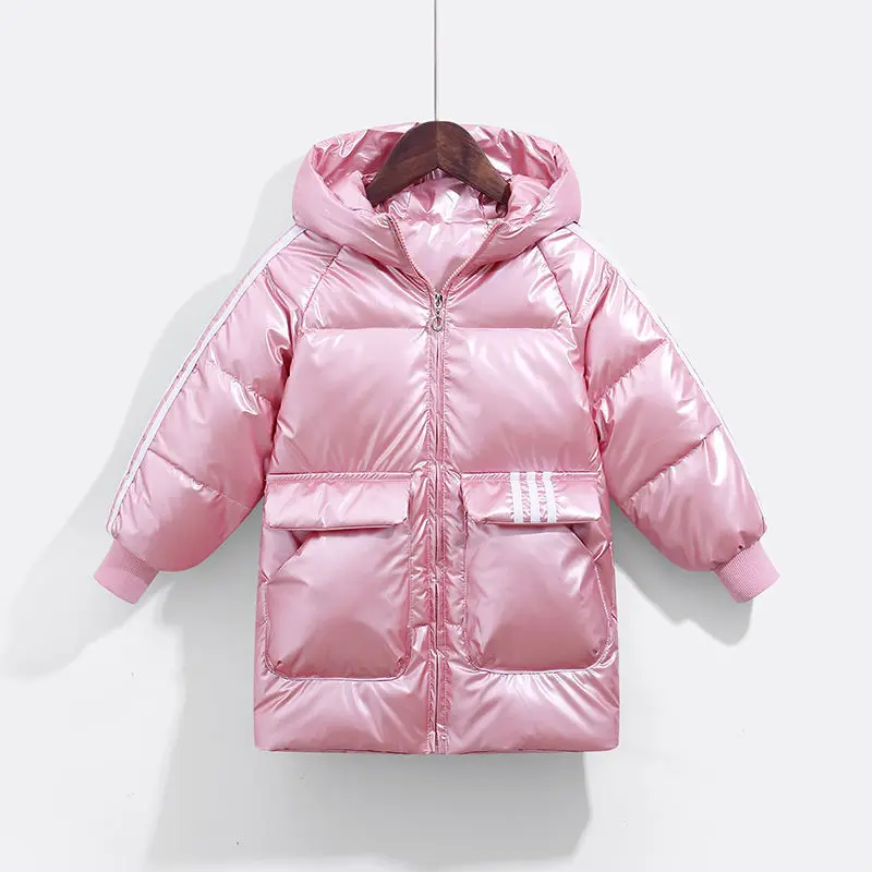 New children's down jacket mid-length boys and girls wash-free thickened hooded autumn and winter coat 3-7 years old cotton coat