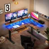Gaming Desk, LED Light and Power Outlet, Dual Motor Height Adjustable Electric Standing Desk with Keyboard Tray, Desk Office 1