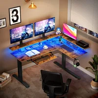 Gaming Desk, LED Light and Power Outlet, Dual Motor Height Adjustable Electric Standing Desk with Keyboard Tray, Desk Office 1