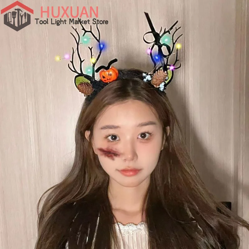 Halloween Luminous Antlers Hairpin Devil Headband With Light Elf Sparkling Hair Ornament