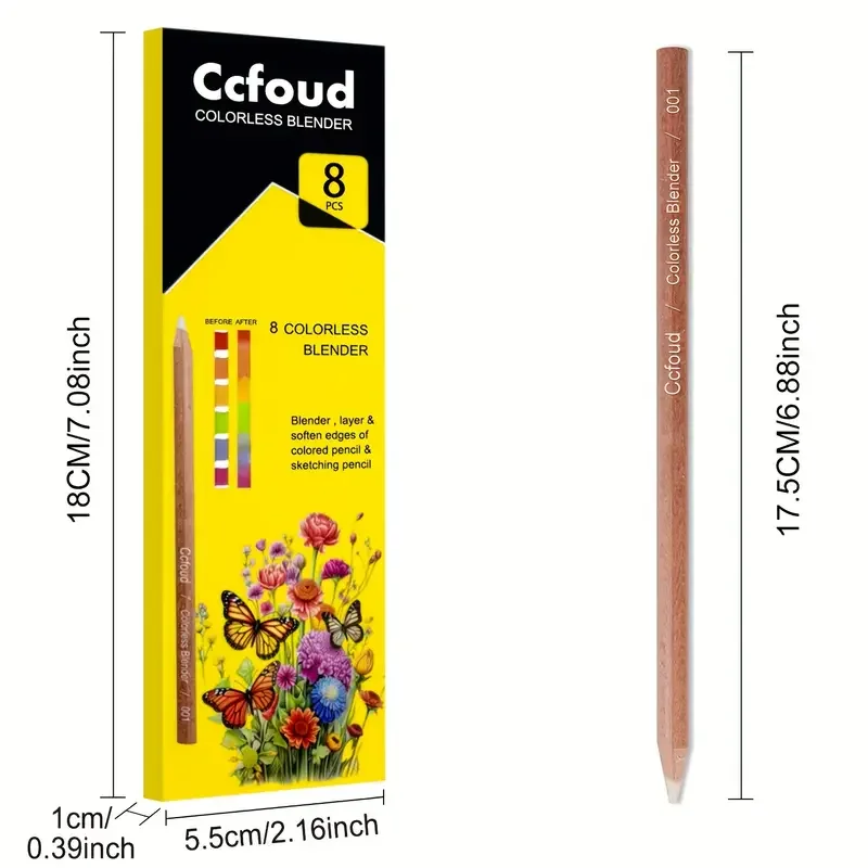 8-Piece Colorless Blending Pencil Set - Non-Toxic, Pre-Sharpened Wood Sticks for Smooth Edges & Softening Colors 5