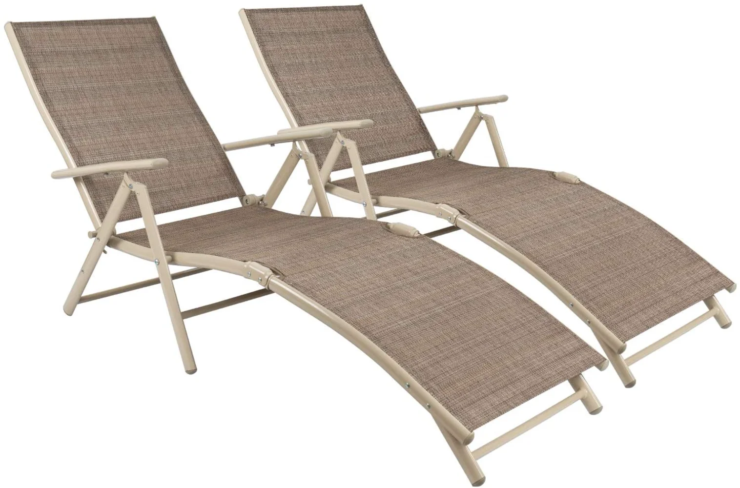 Patio Lounge Chairs Set of 2 Beach Adjustable Chaise Lounge Outdoor Pool Side Folding Recliners, Beige  Folding Chair  Recliner