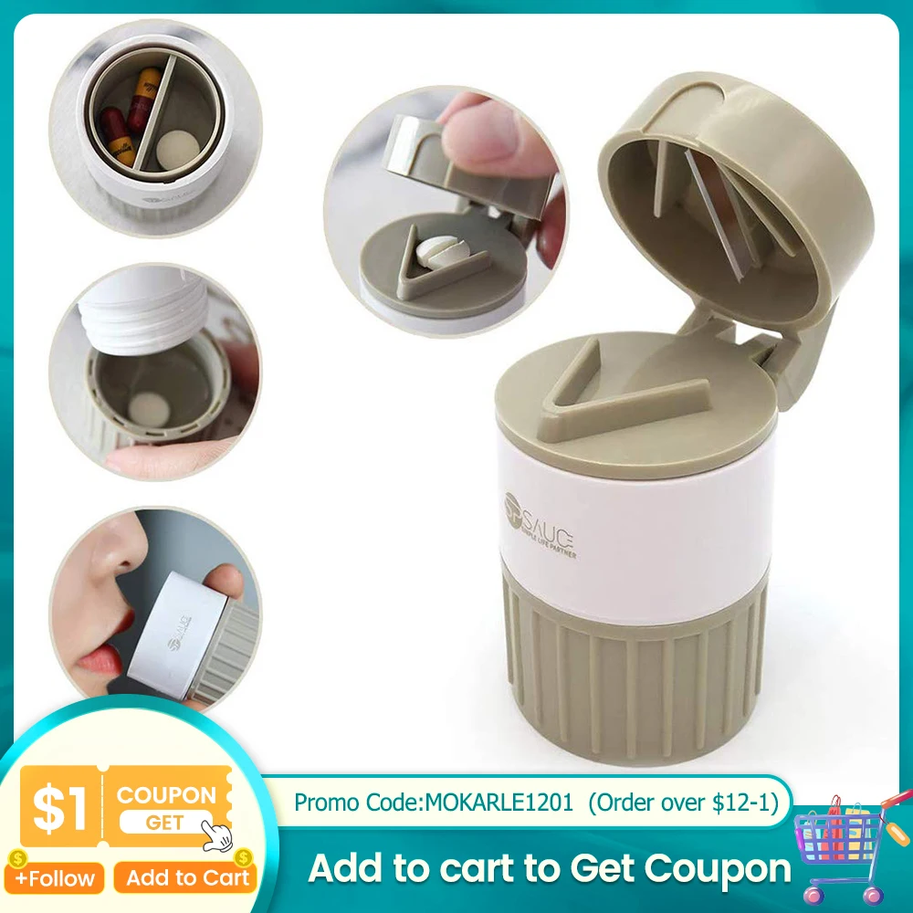 Portable Pill Cutter Multifunctional Pill Box Plastic Container For