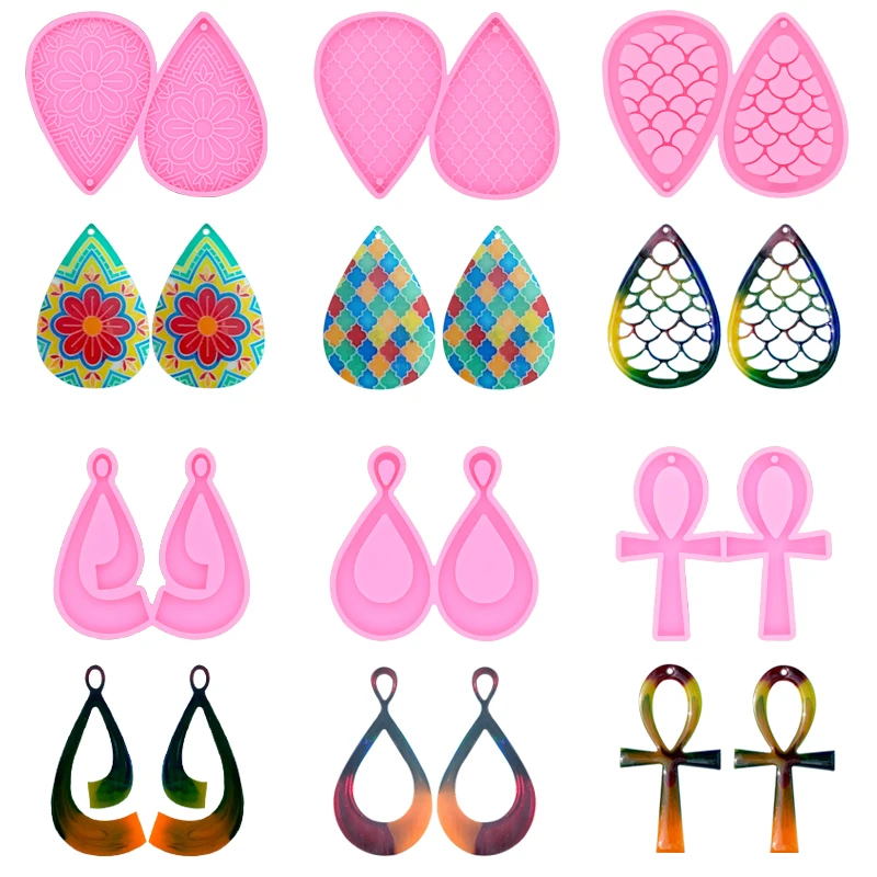 Crystal Epoxy Resin Molds Drop Shaped Flower Earrings Pendants Keychains Casting Silicone Molds DIY Jewelry Crafts Making Tools