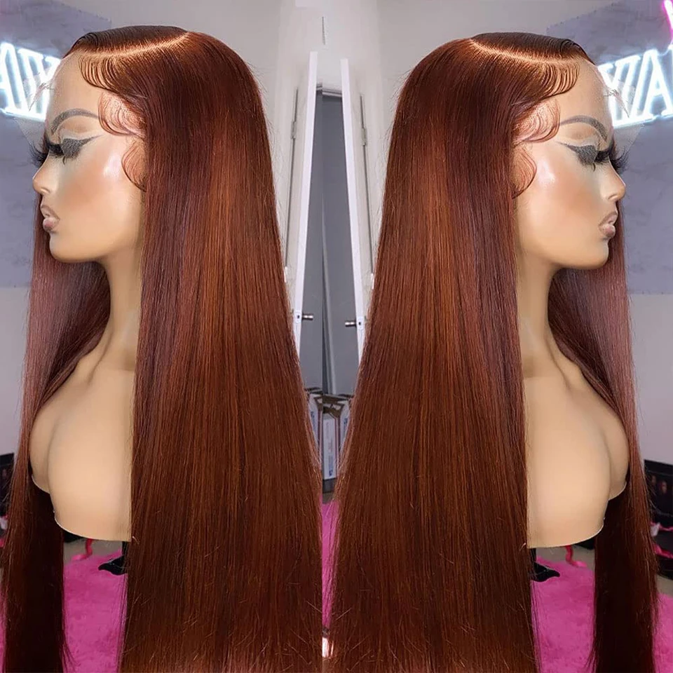 Reddish Brown Straight Wig 13x4 HD Lace Frontal Wig Malaysia Straight Human Hair Wigs Red Colored 13x6 Lace Frontal