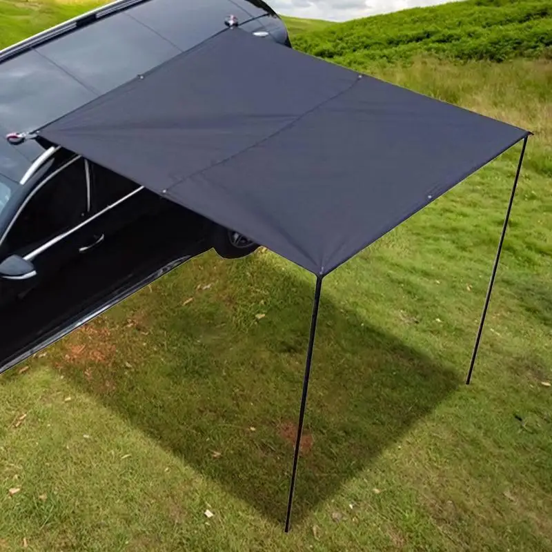 Car Side Tarp With Pole Rope Peg Suction Cup Set Outdoor Camping Tent Tarp Sun Shelter Waterproof Car Awning Roof Rack Sun Shade