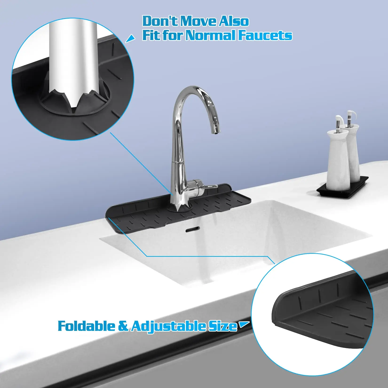 Kitchen Faucet Sink Splash Guard, Silicone Faucet Water Catcher