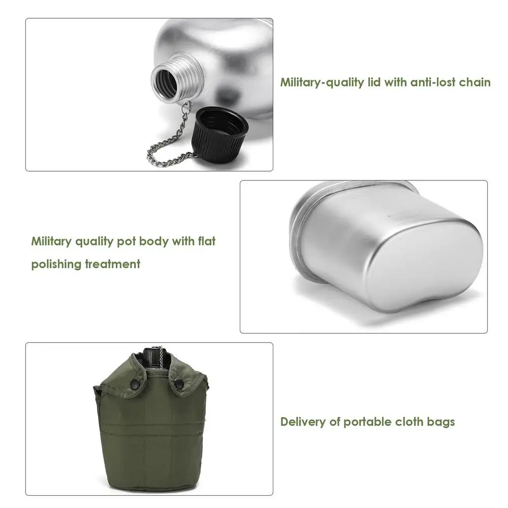 4PCS Canteen Water Bottle Cookware Set Outdoor Camping Aluminum Canteen Cup Wood Stove Set With Cover Bag For Hiking Backpacking