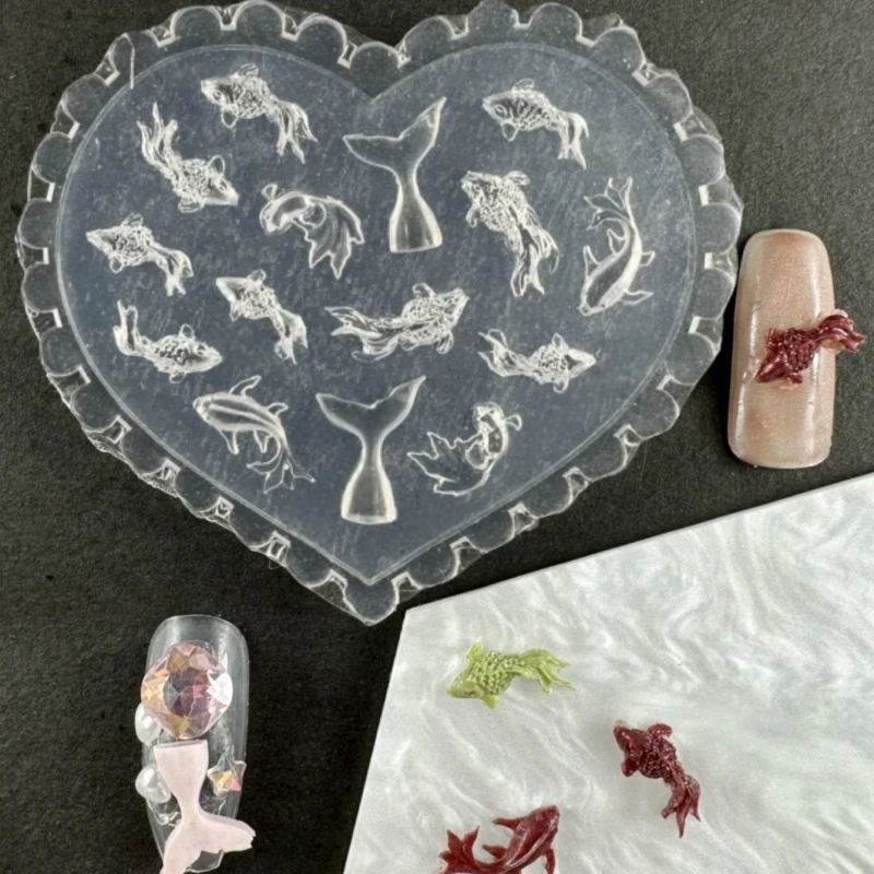 1Pc 3D Silicone Nail Pressing Mold DIY Nail Beauty Charm Reusable Fashion Versatile Bow Love Kawaii Small Fish Nail Art 3