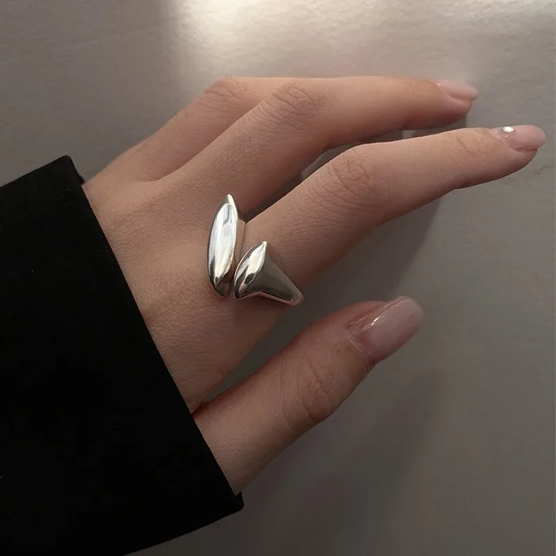 Silver Ring 925 Sterling for Women Flat Simple Finger Open Vintage Handmade Allergy Party Birthday Gift