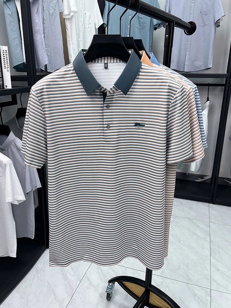 Fashion stripe color blocked men short sleeve polo shirt summer new trend brand embossed silky smooth breathable casual T-shirt 22 S2528db30ad9f4f599c5b1876cdec23e0k