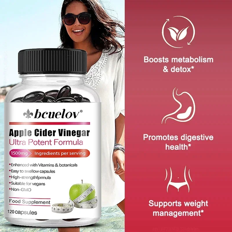 Apple cider vinegar capsules, with vitamin b6, burns fat, supports gut health, immunity, metabolism, detoxification, digestion