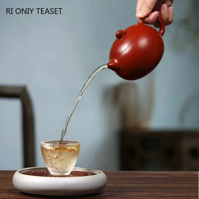 Yixing Purple Clay Teapot Handmade Ball Hole Filter Xishi Tea Pot Raw Ore Dahongpao Kettle Zisha Tea Set