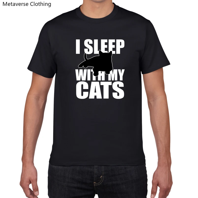 

Забавные футболки I Sleep With My Cat, мужские хлопковые топы большого размера, повседневные футболки с коротким рукавом для мальчиков