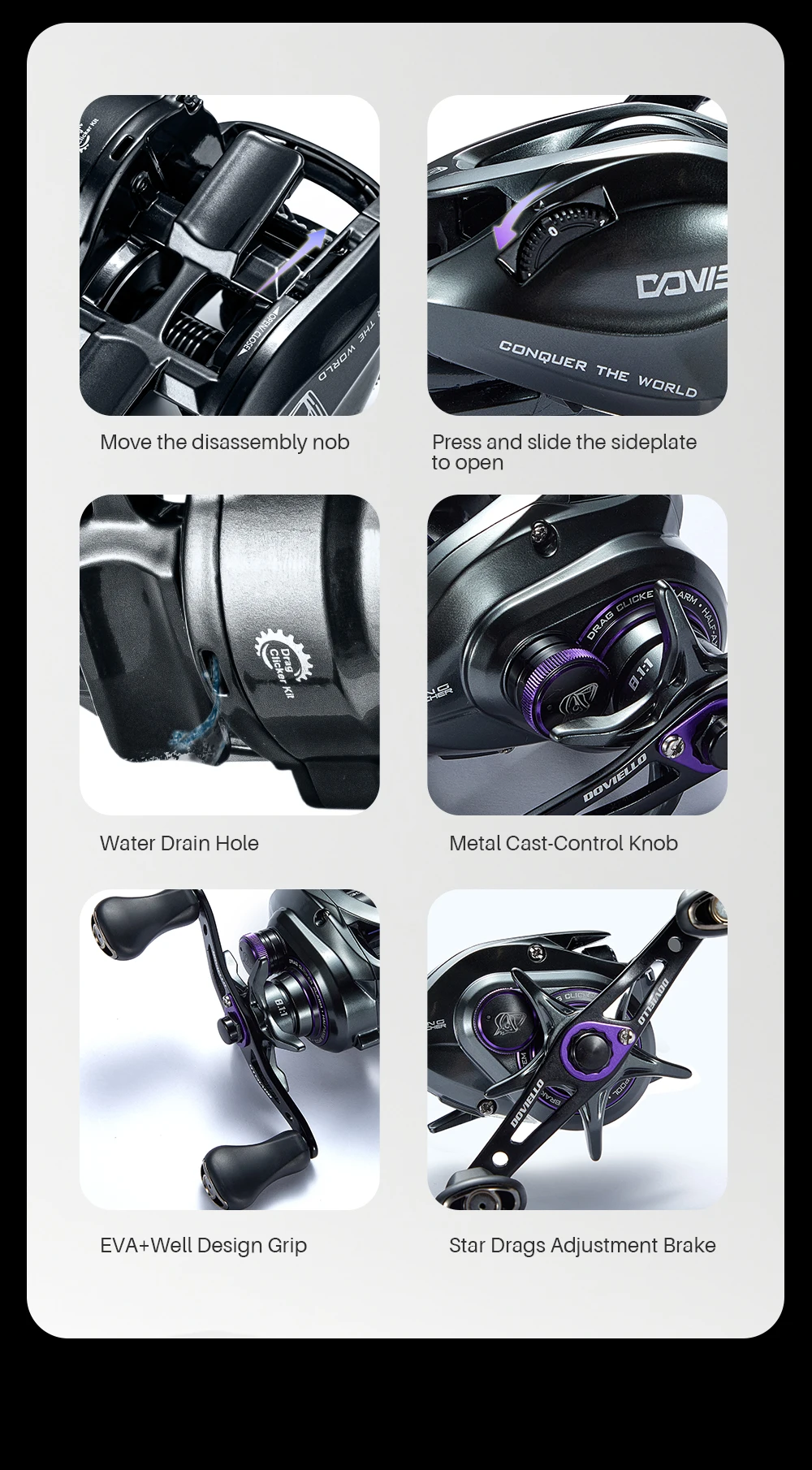 CYLIUS GKA200 Pro Baitcaster Reel Angelrolle 7,1/8,1 Übersetzungsverhältnis Leistung 6 + 1 9 KG Für Bass Forelle BFS Angelrolle Drag ClickerReel – Detail 12