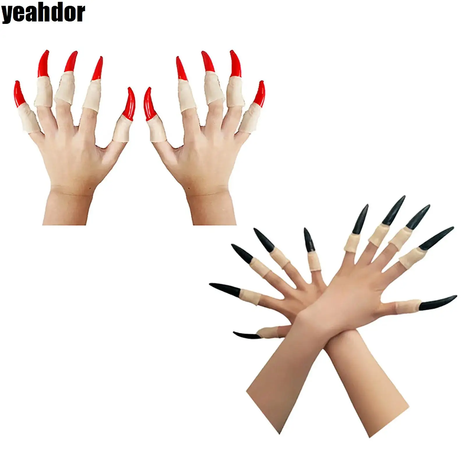 

Party Halloween Witch Vampire Cosplay Prop Gothic False Nail Arrow Claw Rings Tips Talon Claw Paw Fingertip Witch Finger Nails