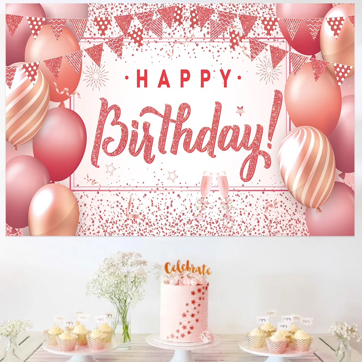 Décoration de fond de fête d'anniversaire pour femme, or rose, ensemble de  ballons d'anniversaire, toile de fond, travailleur, 30, 40, 50 - AliExpress