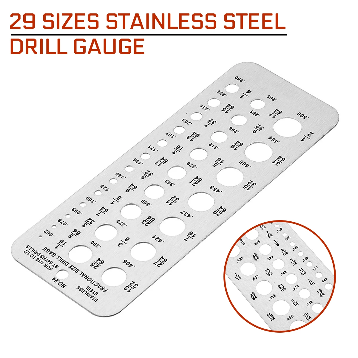 15.9x6cm Drill Gauge 29 Sizes Index Bolt Wire Diameter Bit Hanging Hole Design Measuring Gauges