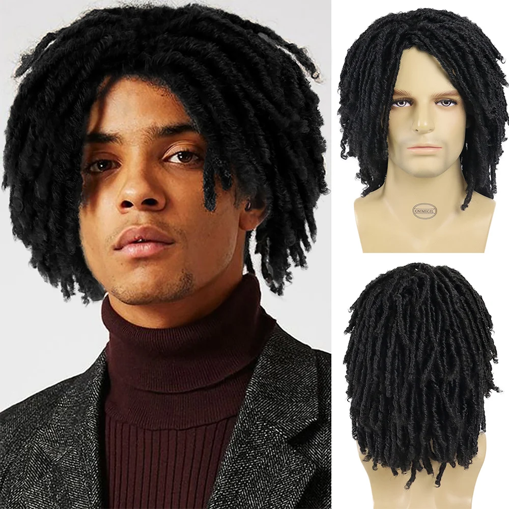 Gnimegil rastas peluca natural peluca sintética corta capas trenzado peluca  para hombre afro rizado Bob peluca Faux Locs trenzas traje pelucas