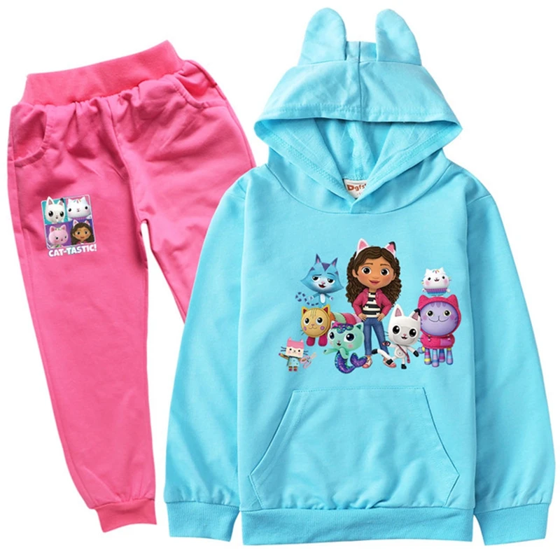 Gabby Dollhouse Kids Clothing Set Baby Girls Cartoon Gabby Cats Hoodie Pants 2pcs Suits Child Clothes Sets Teen Boys Sports Suit
