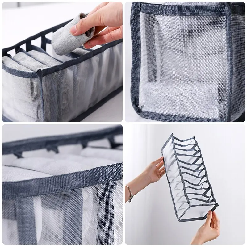 Clothes Organizer 6/7/11 Foldable Underwear Socks Organizer With Dividers Breathable Mesh Bag For Wardrobe
