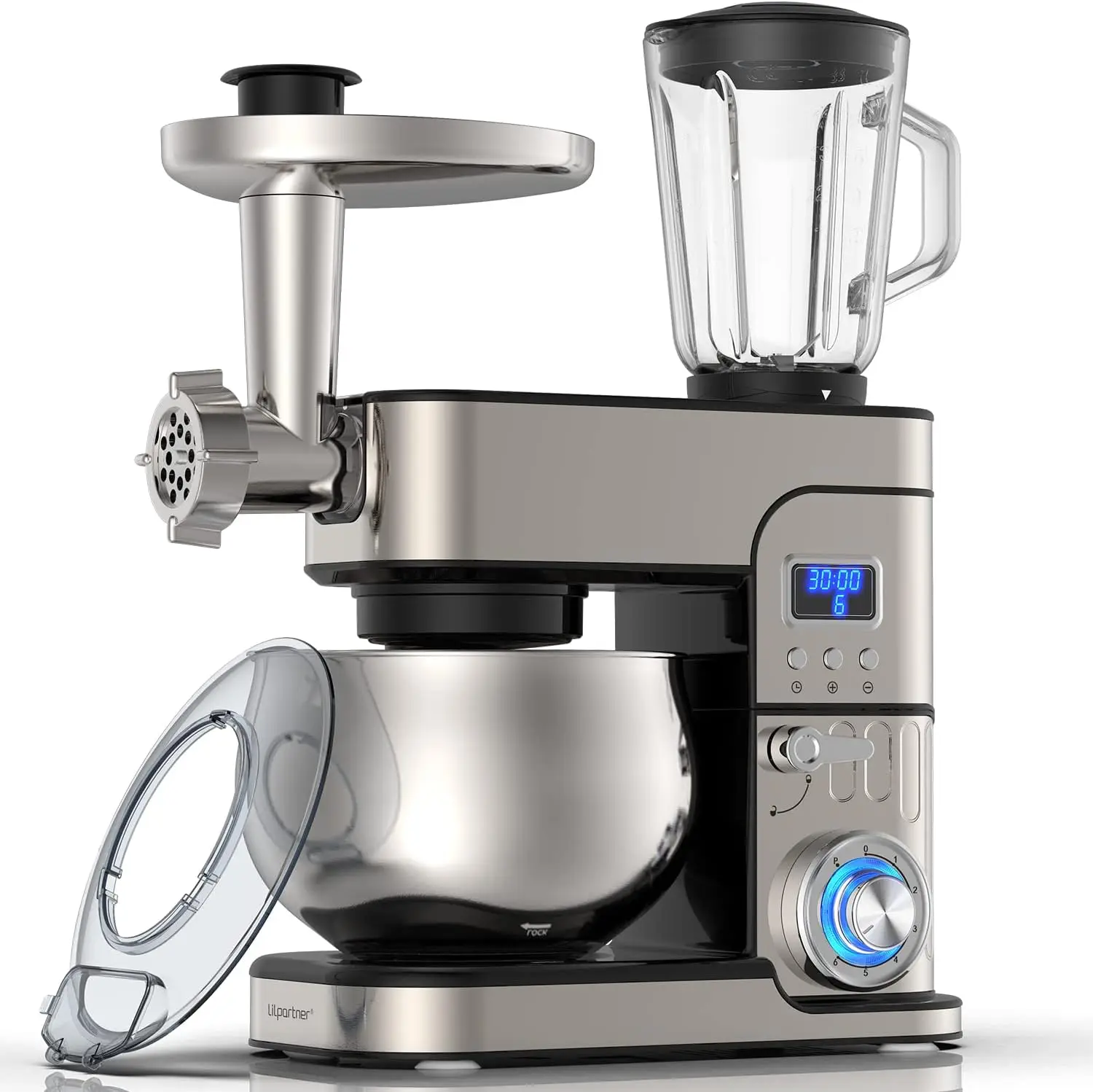 

6-IN-1 Stand Mixer, LCD Display Kitchen Electric Mixer Multi-Function Kitchen Mixer With Dough Hook, Whisk, Beater