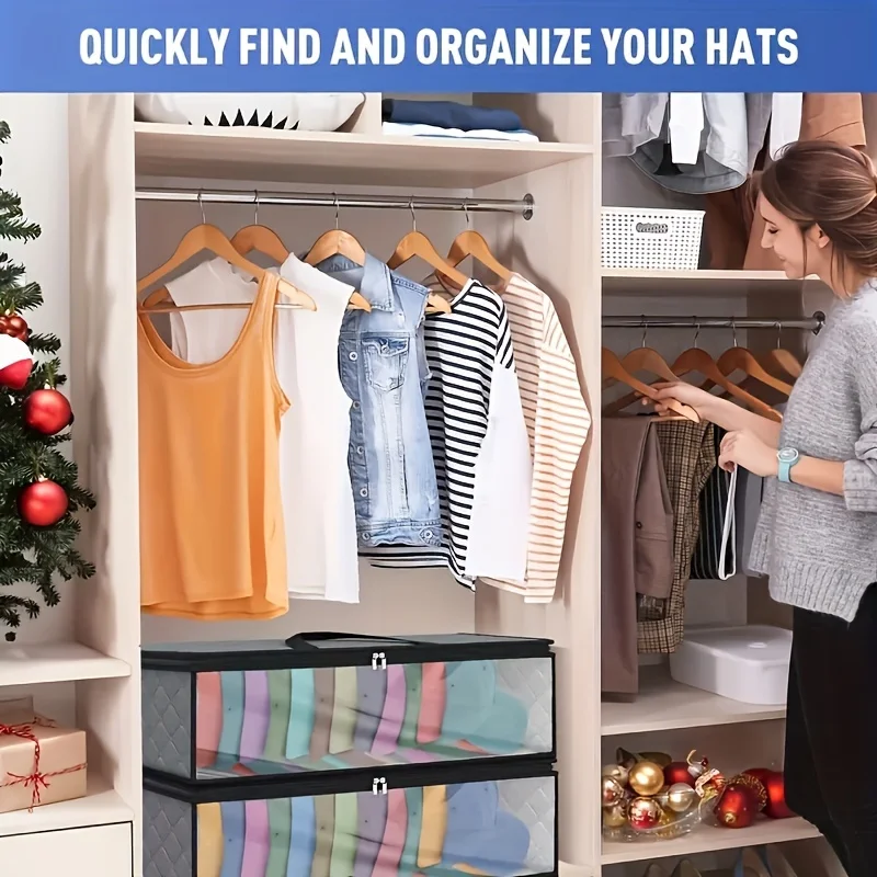 1pc Baseball Hat Storage Bag, Hat Storage Organizer Bag, Hat Organizer with 2 Handles, Accommodate 20 Hats, Gray