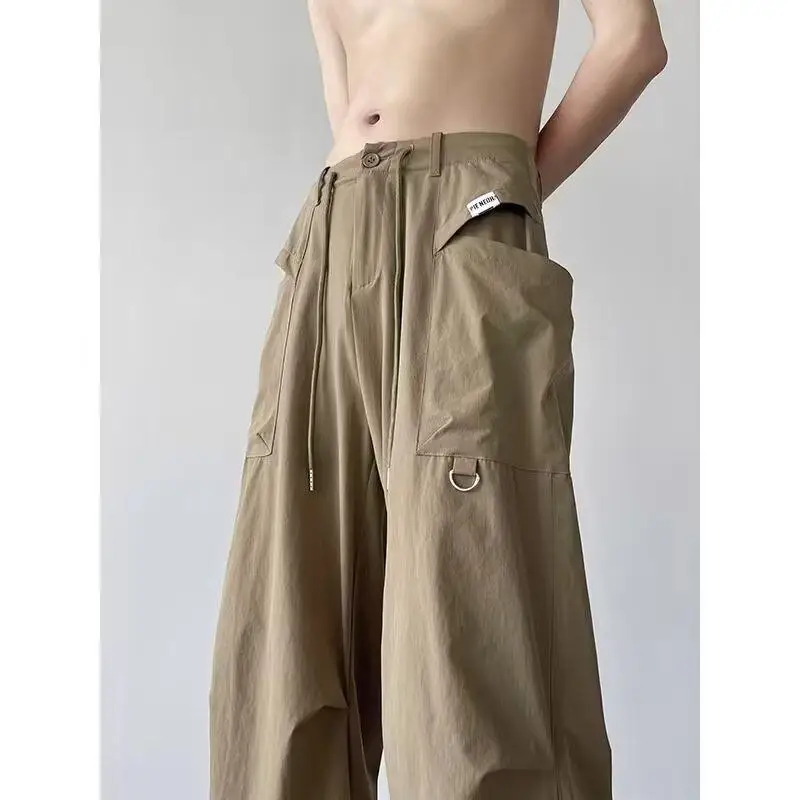 Quick-drying Cargo Parachute Pants Men Summer Thin American Hiphop Streetwear Loose Straight Mopping Pants Overalls Men's