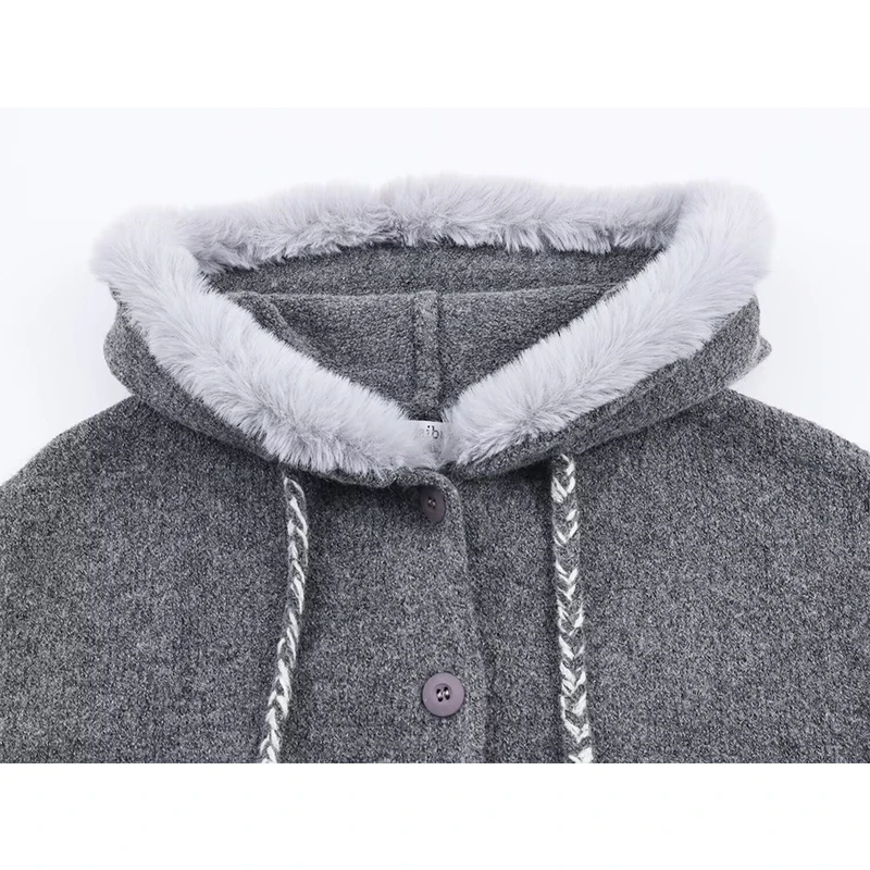 2025 New Women Fashion Plush Hooded Knitted Cardigans Long Sleeve Sweater Cardigan Autumn Winter New Style Knitwear Coat