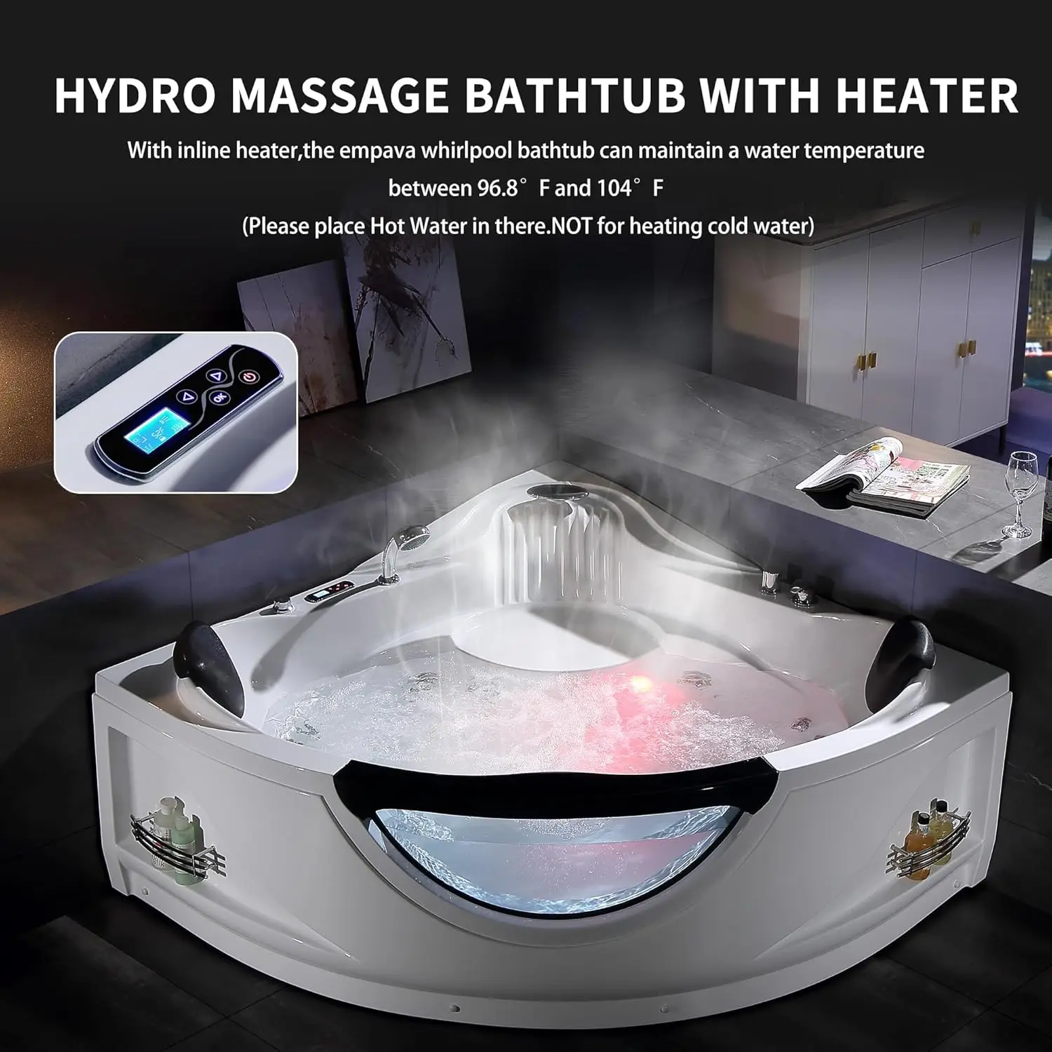 Corner Whirlpool Tub 2 Person Whirlpool Bathtub Corner Jetted Bathtub with Heater Corner Jetted Tub with Light Spa Bath tub 4