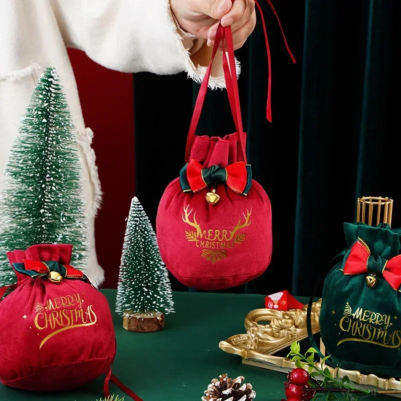 Santa Sacks Cloth Gift Bag Candy Handle Bag Christmas Tree Decorations for Home Table New Year Red Noel Xmas Presents