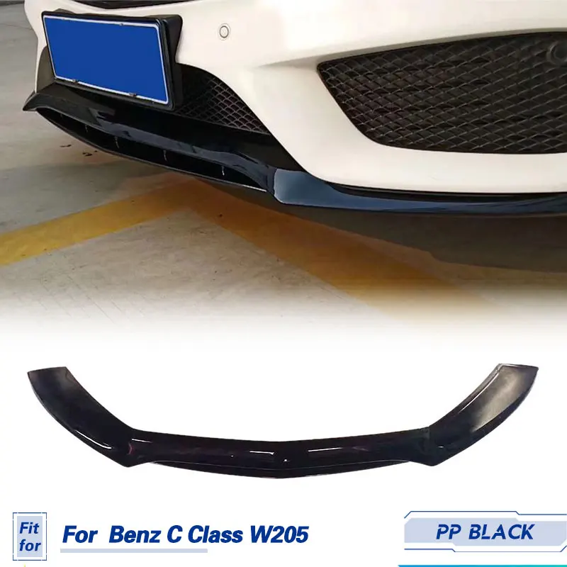 

Car Front Bumper Lip Spoiler PP Gloss Black For Mercedes-Benz C Class W205 C200 C250 C300 Sport 2015-2018 Front Lip Splitters