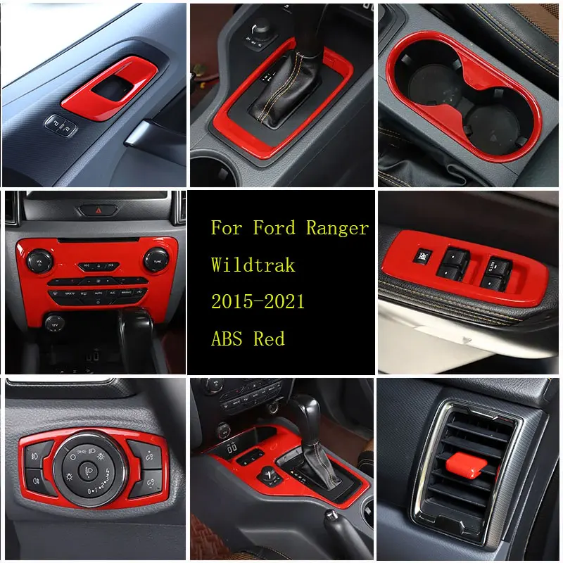 Per Ford Ranger Wildtrak 2015-2021 Abs Rosso Car Glass Lift Frame Telaio Del Volante Water Cup Cover Sticker Accessori Per Auto