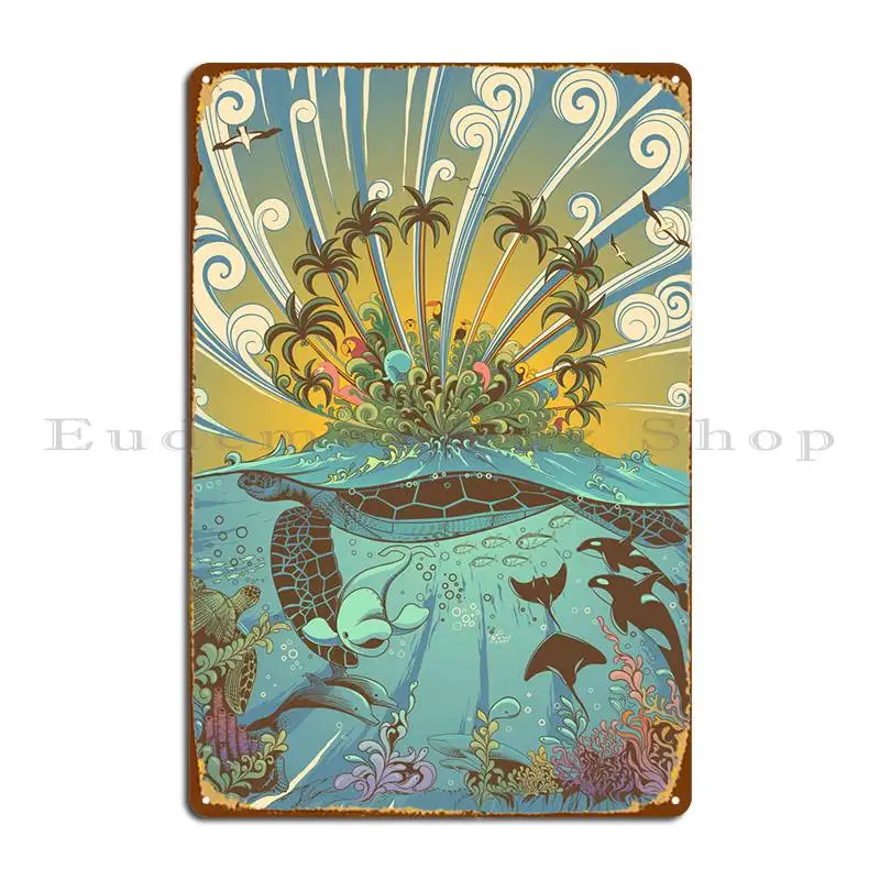 Turtle Island Retro Colors Metal Platform Poster Club Living Room Design Pub Decoration Tin Sign Poster