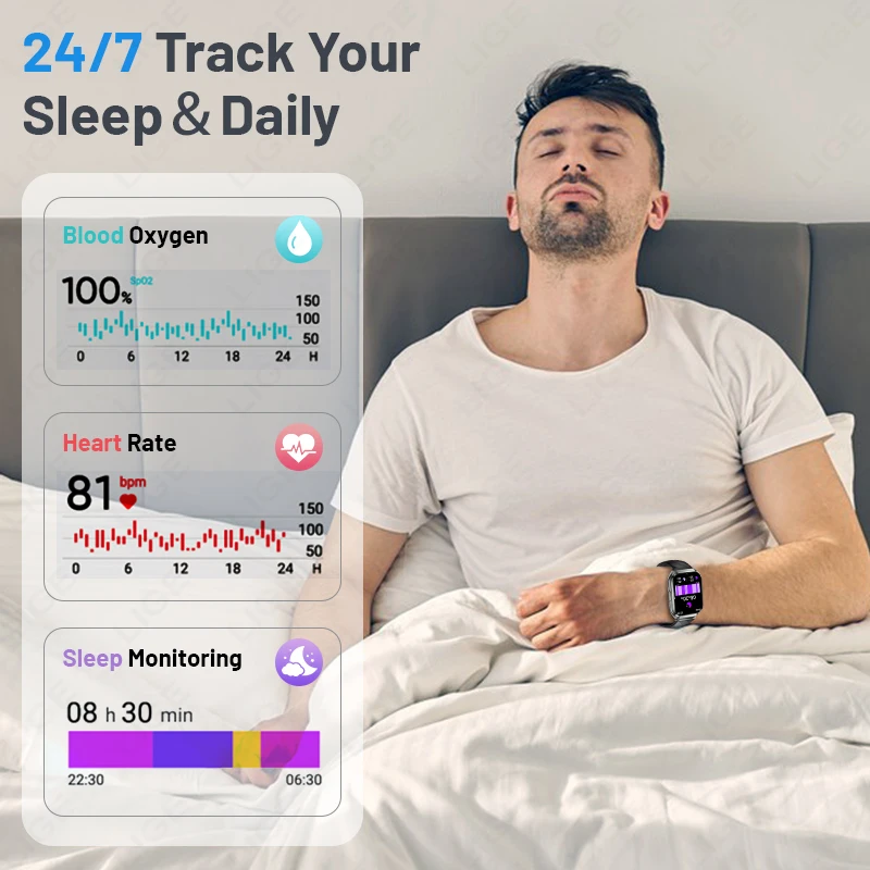 LIGE 1000mAh Large Capacity Battery Smart Watch Men Women 1.83" HD BT Call Heart Rate Sports Tracker Smartwatch For Android iOS