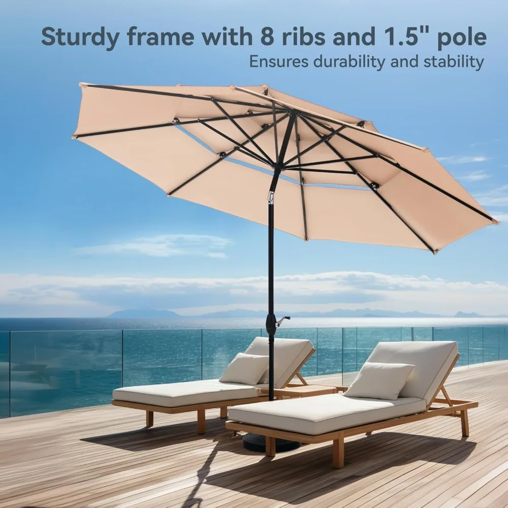 10ft Patio Umbrellas, Outdoor 3 Tier Vented Large Market Table Umbrella with 8 Sturdy Ribs and 1.5" Umbrellla Pole 5