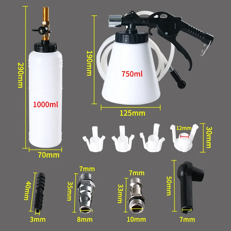 Brake Bleeder Kit Brake Fluid Bleeder 1L 0.75L Capacity Car Brake Bleeder Pumping Fluid Pump Kit Oil Change Purge Tank Tubes
