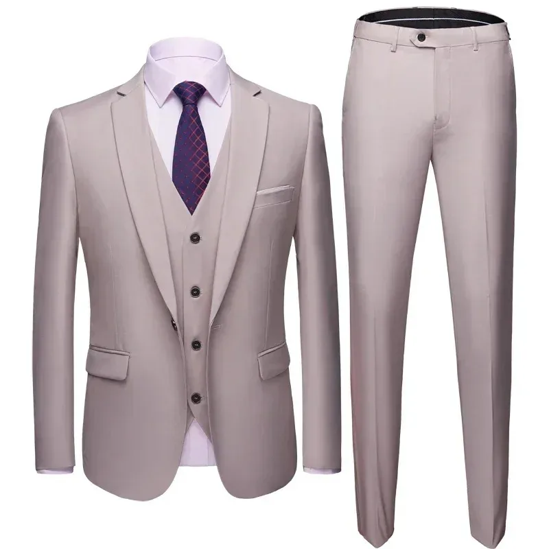 

2024 Fashion Men's Casual Business Set 3-piece/Men's Double Button Suit, Pants, Vest, and Coat