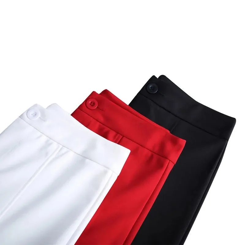 2024 New Casual Pants Big Size S-3XL Colored Women Flare Trousers Spring Summer Office High Waist Slim Fit Solid Stretchy Bell casual solid high waist trousers for women 2023 spring summer new loose fitting colored cotton slash pocket folds pencil pants