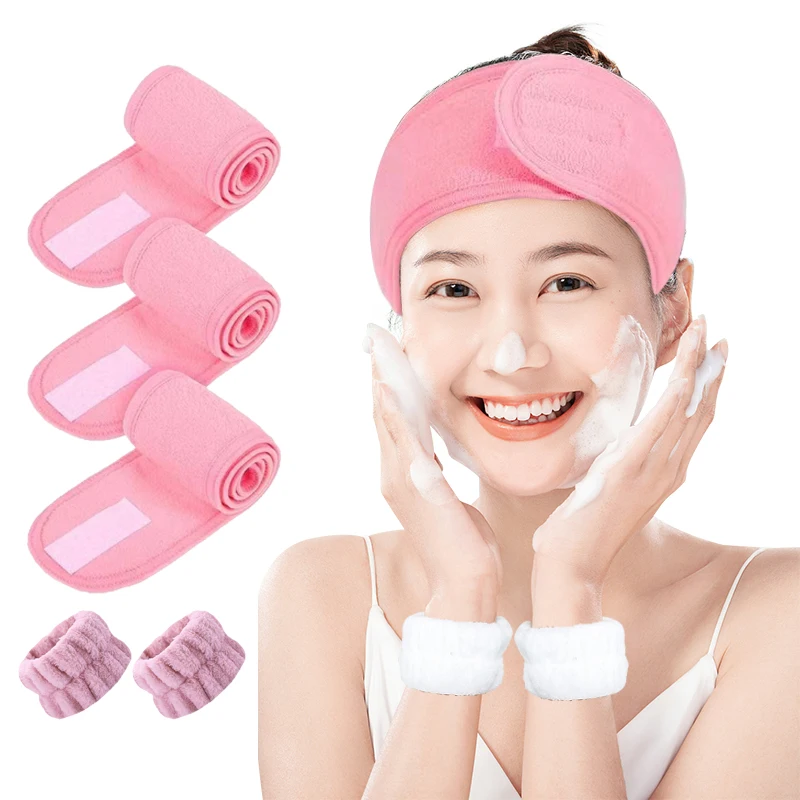 

Combo Wrist Wash Wide Hair Bands Microfiber Absorbent Face Wash Anti-Wet Hair Towel Yoga Spa Bathtub Makeup Wash Towel Bathroom