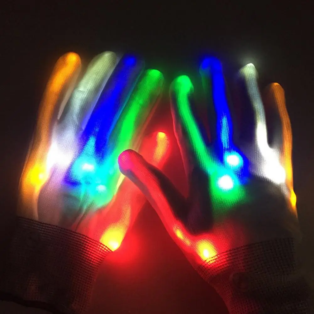 Dropshipping!! 2Pcs Colorful LED Glowing Gloves Elastic Kids Party Stage Performance Props