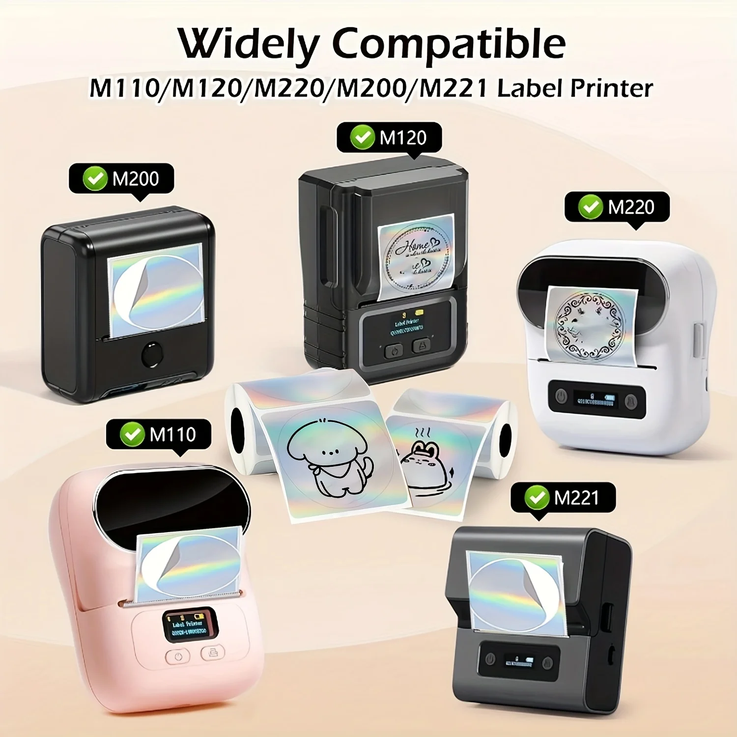 Silver/Golden/Purple Holographic Thermal Labels, 50*50mm*140Labels Suitable for M110 M200 M220 M221, 50x50mm Round and Square