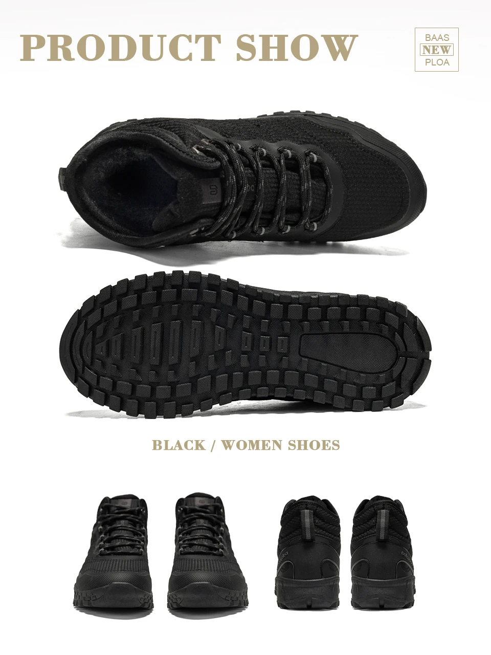 Baasploa Damen-Schneestiefel, Wintersport-Sneaker, wasserdicht, rutschfest, bequem, warm, Plüsch, weibliche Baumwollschuhe – Detail 9