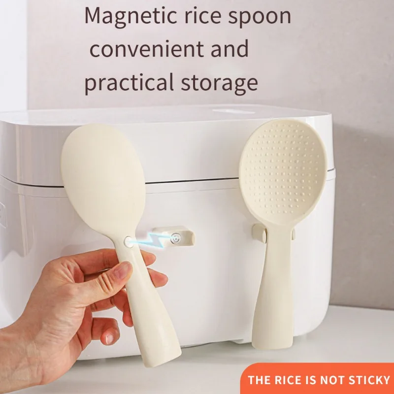 Rice Scoops with Magnetic Holder Multifunctional Plastic Long Handle Spoon Cooker Spatula Kitchen Tableware Accessories 1/2pcs