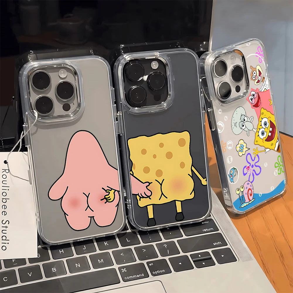 Lustige S-SpongeBobs Pinch Butt Handyhülle für iPhone 17 16e 16 15 14 13 12 11 Mini Pro Max X XR XSMAX 8 7 Air Plus Clear Soft Cover