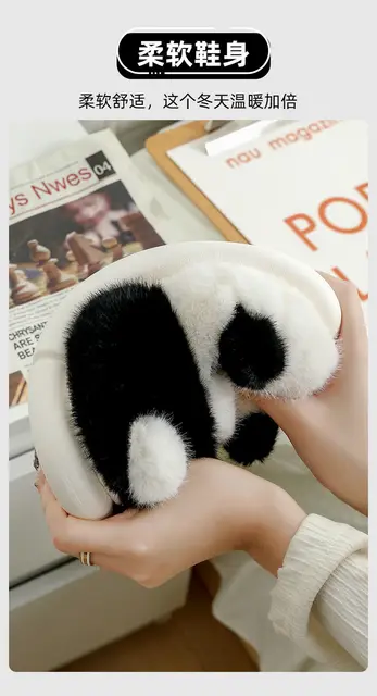 Pantoufles De Panda Poilu Pour Filles, Chaussures De Maison Pour