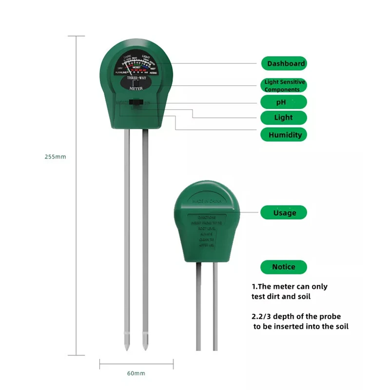 Reswat Analog 3-in-1 Professional Tools Soil Detector PH Moisture Sunlight Tester Sensor Kits Suitable For Gardens Farms 4