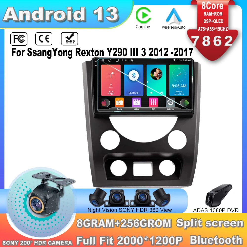 

9 Inch Car Vehicle For SsangYong Rexton Y290 III 3 2012 -2017 Android 13 Car Radio Player android radio 7862CPU GPS TV DVD WIFI