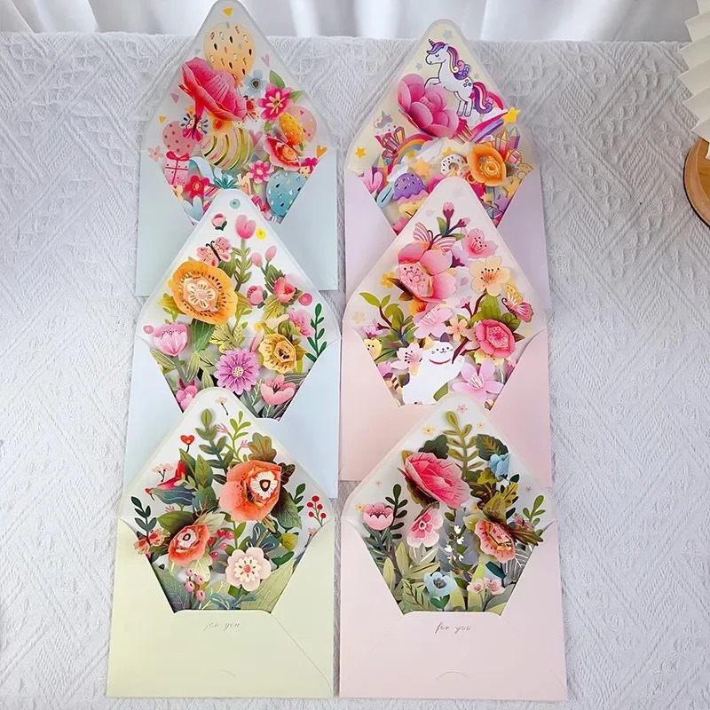 Pop up style surprise flower greeting card envelope shape universal blessing creative gratitude 3D card thank you cards gift greeting cards